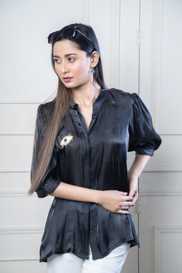 Shimmer Black EvilEye Embellished Top