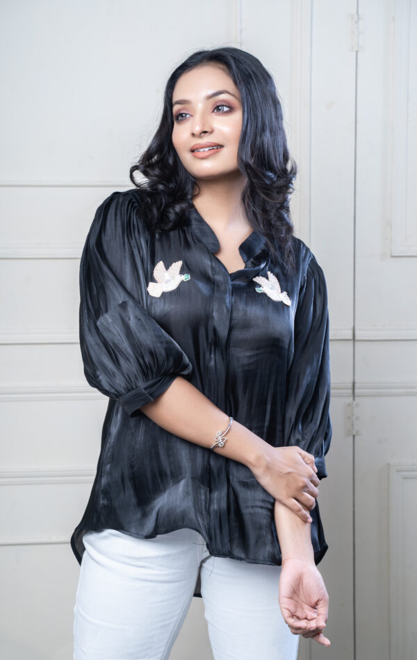 Shimmer Black Daisy Embellished Top