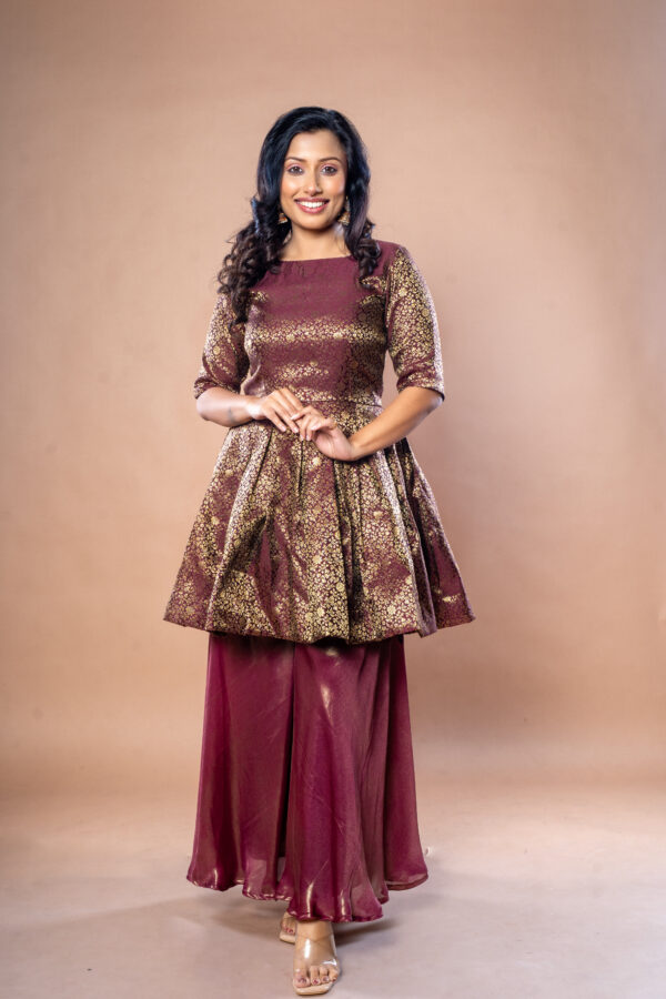 Wine Brocade Co-ord Set